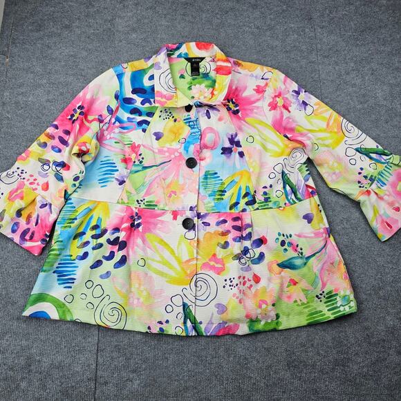Ali Miles Jacket Womens 2X Multicolor Floral Button Front Art Watercolor Avant - Picture 1 of 6
